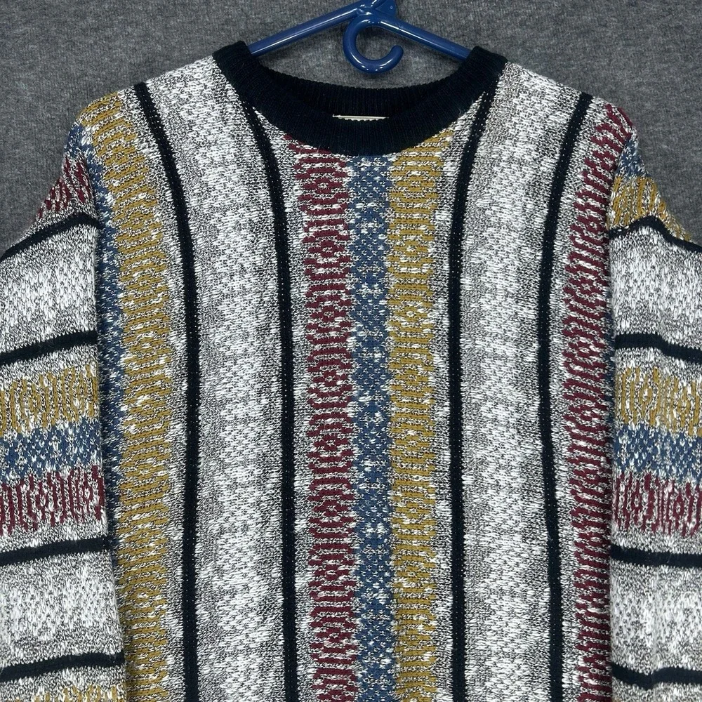 Vintage 80s Santana Sweater Mens Medium‎ Multicolor Textured Abstract Geometric